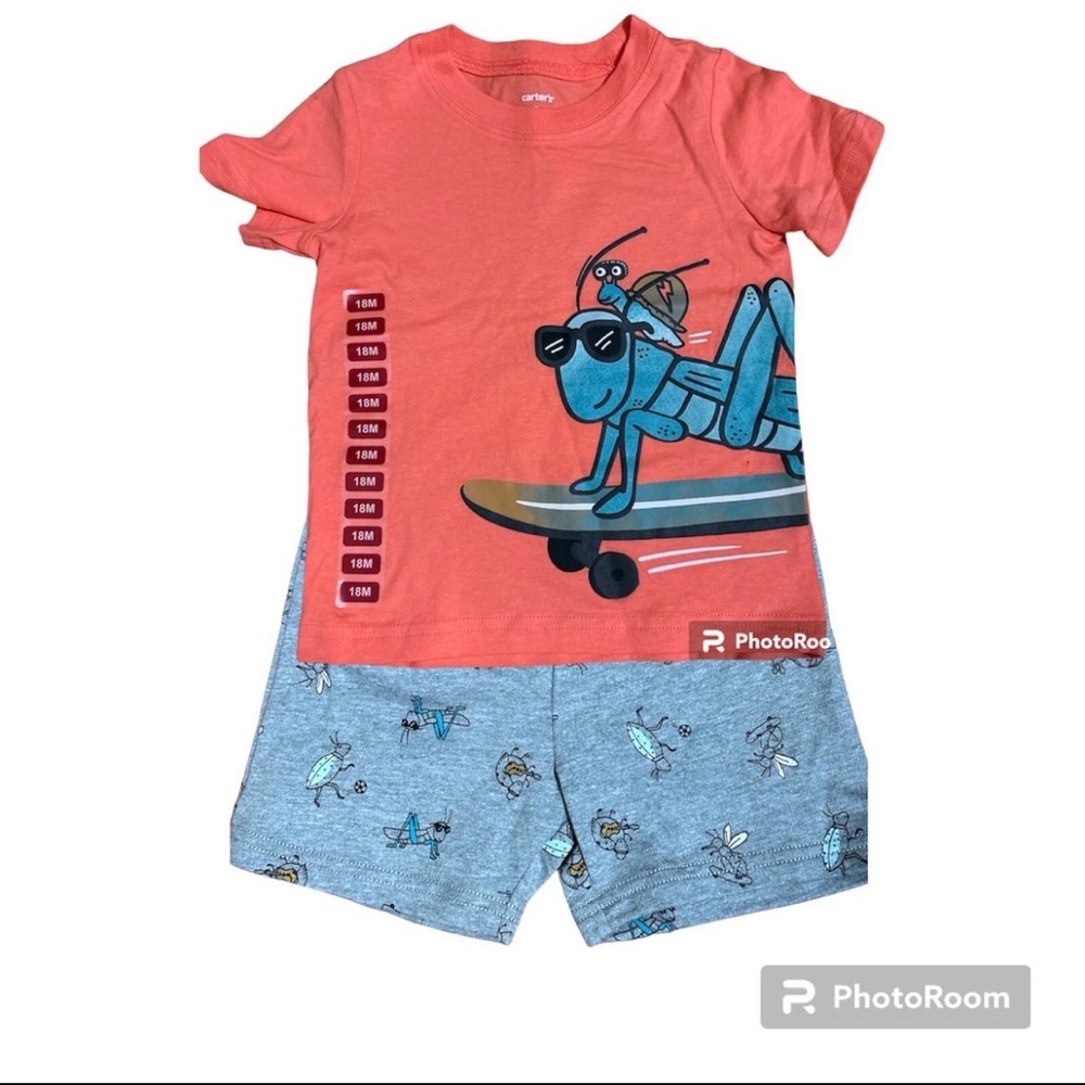 Carter’s Baby Boy 2Pc Outfit Set 18M NWT Orange Grasshopper Skateboard Set